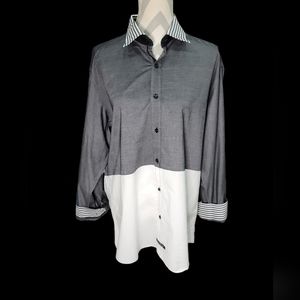 English Laundry Men's Gray and White Button Down Shirt XL